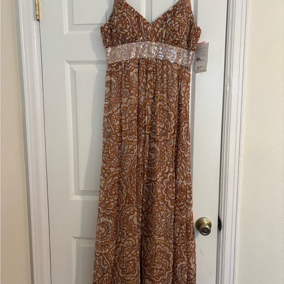 NWT OC by Oleg Cassini Silk Maxi Dress with Sequin Detail size 8 - Picture 1 of 5